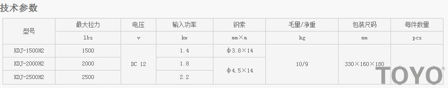 日本東洋TOYO KDJ-1500H2--KDJ-2500H2型電動絞盤技術(shù)參數(shù)